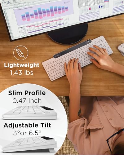 Image of Lenovo 800 Self-Charging Bluetooth Keyboard, Uses Ambient Light for Charging, Bluetooth 5.1, Supports 3 Devices, Battery Free, Wireless, White