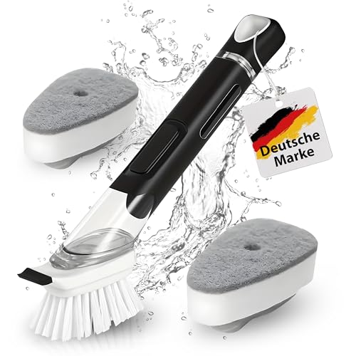 Ersatzbürste für Spülbürste mit Spülmittelspender, 4er Set, Ersatzkopf, Schwammaufsatz, Bürstenaufsatz