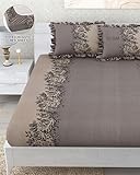 ULOM 350 TC Premium Heavy Cotton Feel Elastic Fitted Bedsheet King Size with 2 Frill Pillow Covers King Size || Double Bed with All Around Elastic (Coffee Frill, Fitted - 72'x78' King)
