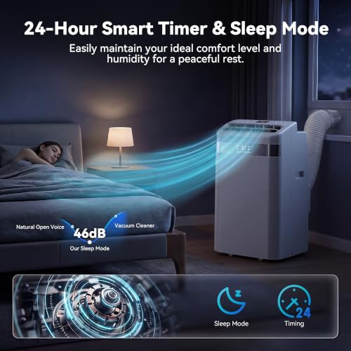 Image of 14000BTU Portable Air Conditioner, 4-in-1 700 Sq. Ft, Quiet for room | 14000BTU AC cools 700sq.ft, 4-in-1 cool /fan /dry /sleep, quiet, LED, remote, 24H timer, kit, for bed /office /dorm.