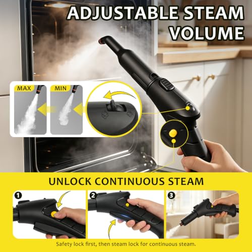 Image of 300F Steam Cleaner for Home, 4.5 Bar, With 21 Accessories | Floor, Window, Oven, Grout, Furniture| Kitchen, Bathroom| 1.5L Tank| 5M Power Cord| Steamer Cleaning| Safety Lock| Yellow