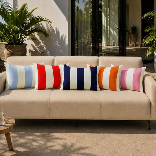 Image of Allorry Outdoor Pillow Covers 12x20 Set of 2 Orange Striped Decoration Throw Pillow Covers for Spring Summer Outdoor Waterproof Garden Patio Furniture Sofa Bed Home Decor JB007-I12