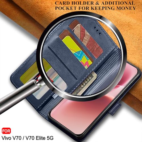Image of TheGiftKart Flip Back Cover Case for Vivo V70 / V70 Elite 5G | Dual-Color Leather Finish | Inbuilt Stand & Pockets | Wallet Style Flip Back Case Cover (Faux Leather, Blue & Sky)