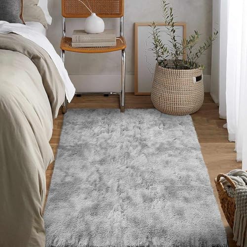Tapis moelleux salon antidérapant et doux gris clair