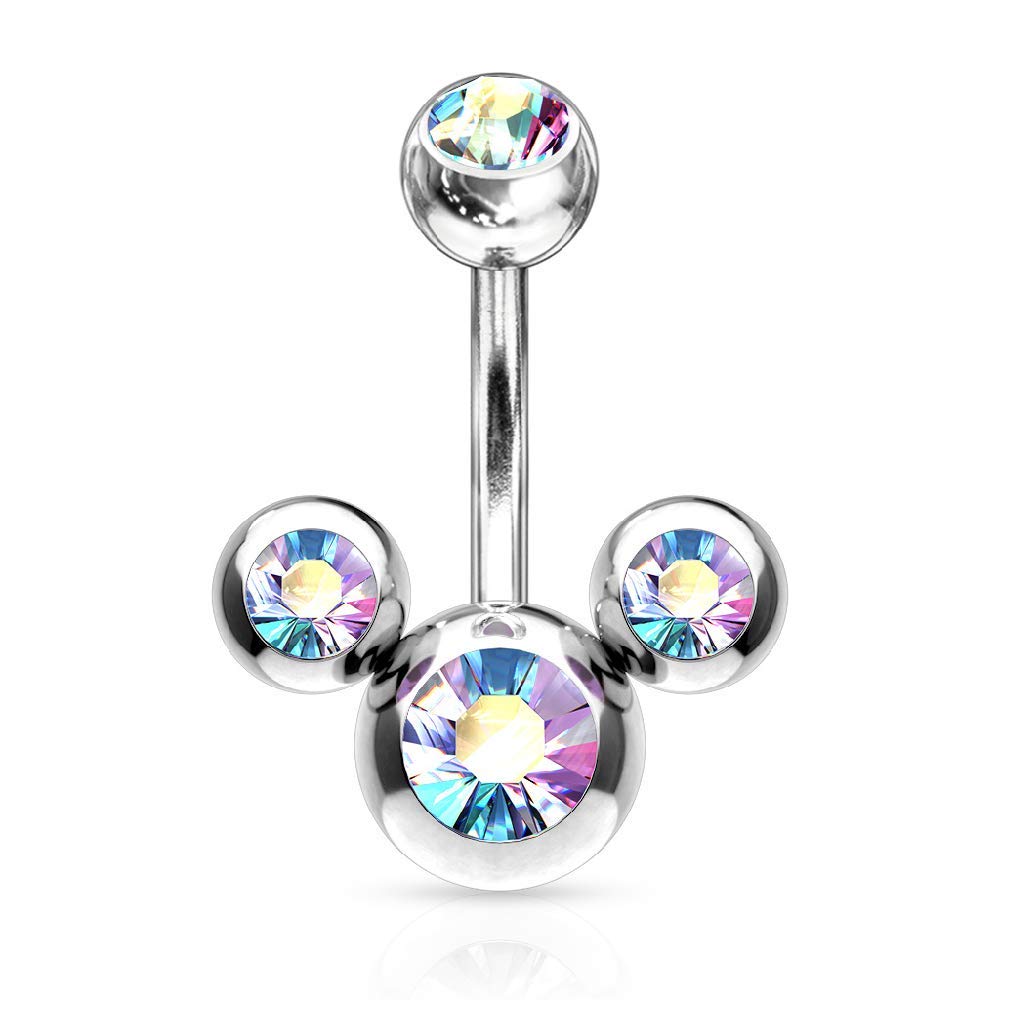 Pierced OwlPierced Owl - 14G CZ Triple Bubble Stainless Steel Navel Belly Button Ring
