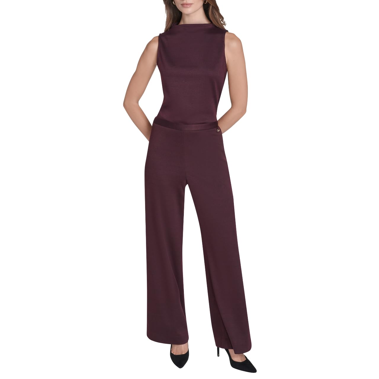 H HALSTON womens Wide Leg Pull on Pant