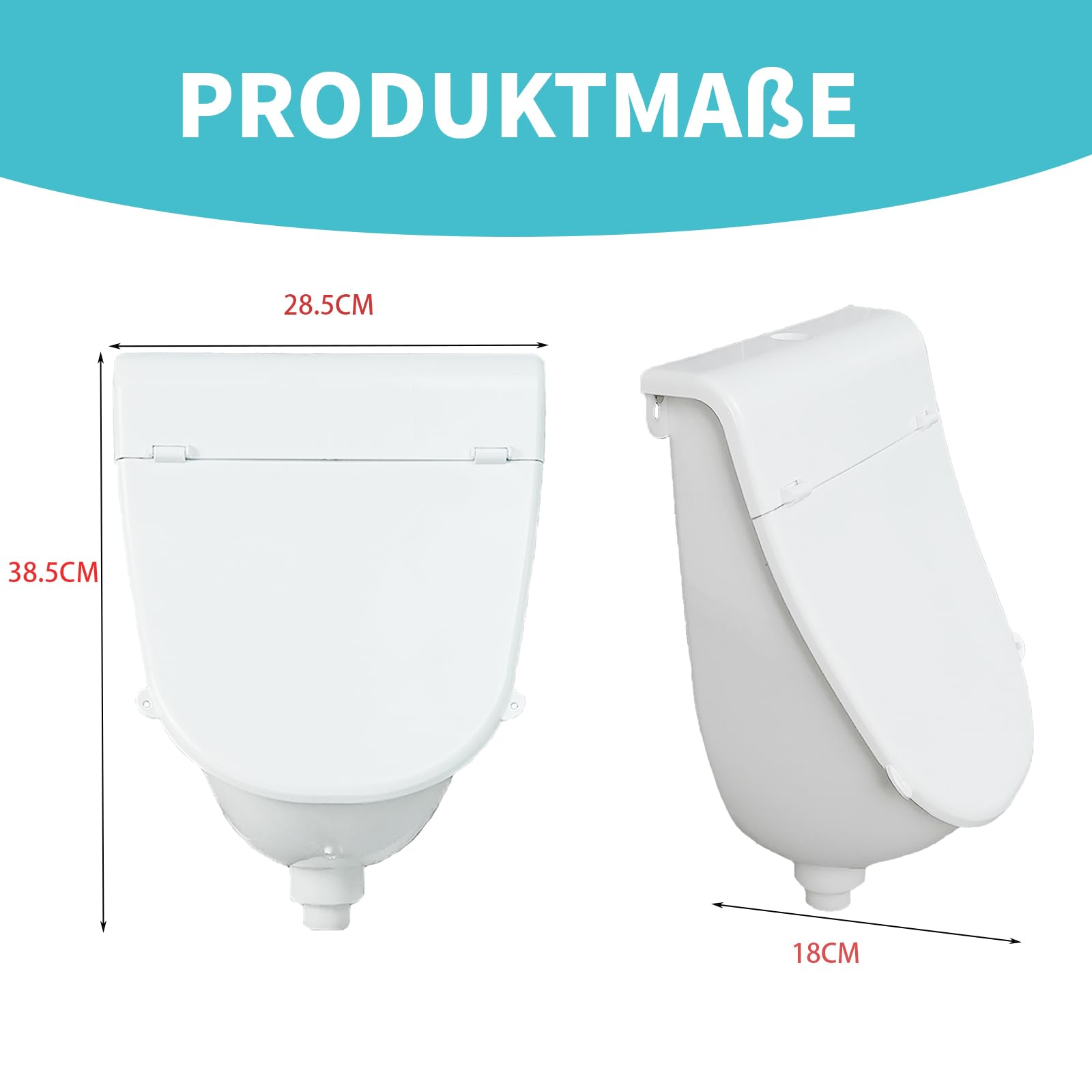 Urinal zur Wandmontage, kommerzielles Urinal mit Scharnierabdeckung, Badezimmer-Auswasch-Urinal für Herren, Kunststoff-Urinale für Männer, wasserloses Urinal, Garage, Urinal, Umleiter, Outdoor-Urinal