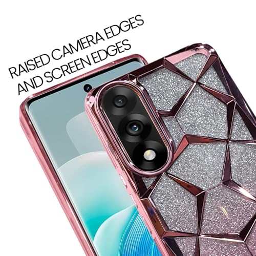 Image of VONZEE Gradient Glitter Case for One Plus Nord 5, Luxury Electroplated 3D Cube, Diamond Bling Shiny Soft TPU Clear Shockproof Women Girls Protective Oneplus Nord 5 Phone Cover (Pink)