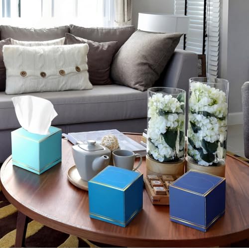 Image of Fourluoo 12 Pack Facial Tissues Cube Boxes Face Box 600 Sheets 3 Ply Soft Paper Square Tissues Bulk for Car Pocket Toilet Household Bedroom Family(Ocean Color)