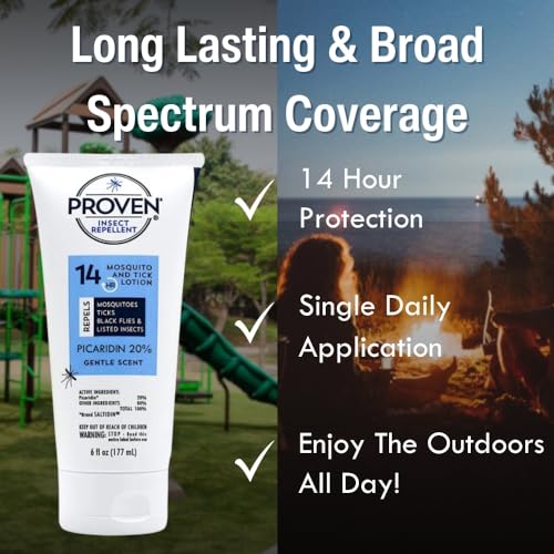 Image of Proven Insect Repellent Lotion, Keep Mosquitoes, Ticks and Flies Off, DEET Alternative Repellent, Up to 14-Hour Protection, Great for Camping or Hiking, 6 Ounce, Gentle Scent Lotion | insect-repellants