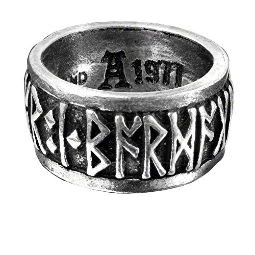 Anillo Runeband de Alchemy Gothic con runas nórdicas de peltre