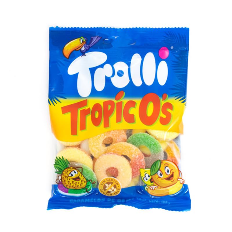 Golosinas Variadas Trolli | Estuche 12 Bolsitas de 100g | Sin Gluten | Chuches Originales Divertidas para Cumpleaños, Regalo y Snack Infantil (12 x 100gr, Tropico's)