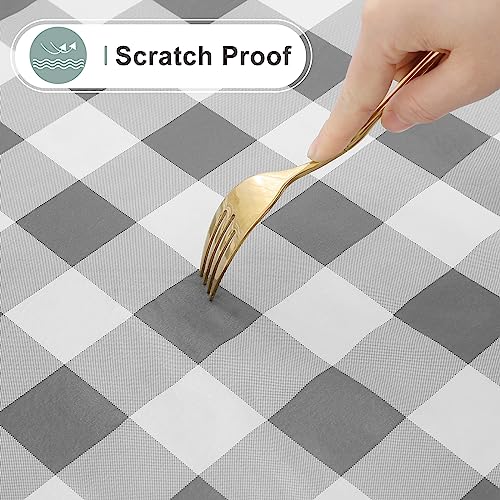 Image of misaya 2 Pack Waterproof Vinyl Table Cloth, Buffalo Flannel Backed Tablecloth, Wipeable Plastic Table Cover for Dinner, Kitchen, Outdoor (60 inch x 102 inch, Grey and White)