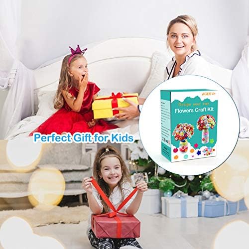 Flower Craft Kit for Kids Make Your Own Flower Bouquet with Buttons and Felt Flowers, DIY Vase Art and Craft for Girls Toy, DIY Valentines Day Birthday Gift for Girls and Boys Age 4-12 Years Old