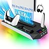 PS5 Pro Stand and Cooling Station, Dual Controller Charging for PS5 Console,ps5 Cooler and ps5 Docking Station, PS5 Holder with Cooling Fan,RGB Lights-White