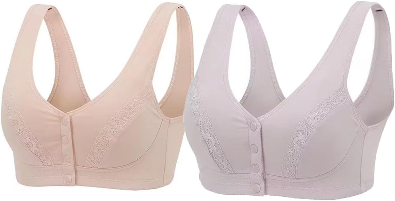 2pcs Front Closure Post Surgery Bra Mastectomy Bra with Breast Prosthesis Pockets Top Lingerie Middle Elderly Women Bra