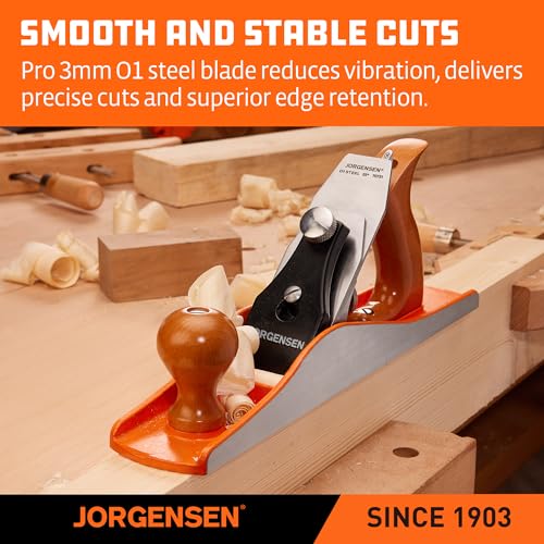 Image of JORGENSEN No.5 Wood Planer, Hand Planer for Woodworking, Jack Plane for Flattening, Smoothing - Professional Hand Plane with Ductile Iron Body, Adjustable Cutting Depth, Ergonomic Handle