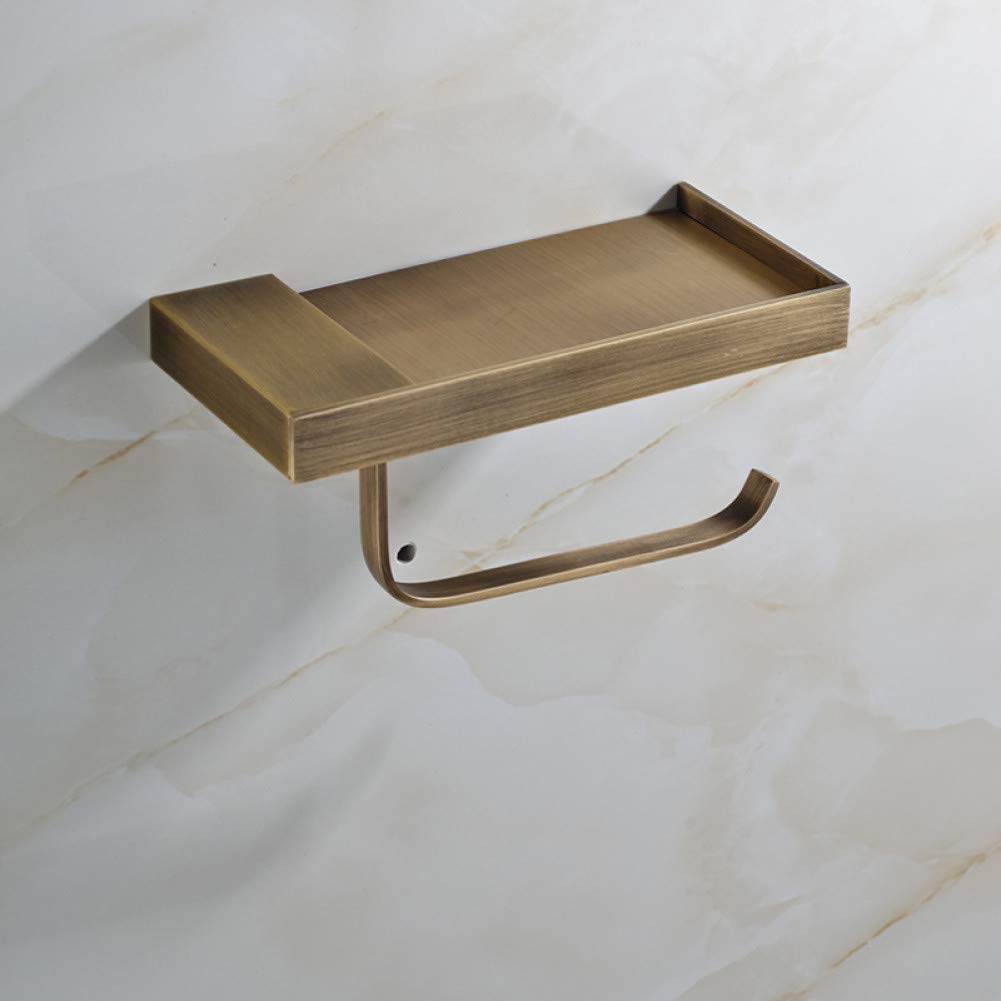 YHSGY Toilet Paper Holder Luxury Antique Brass Bathroom Paper Holder Toilet Tissue Bar Holder with Phone Shelf