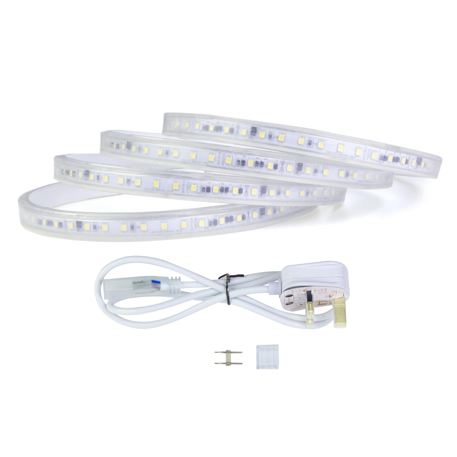 G.W.S® 1M High Voltage AC 220V-240V 2835 LED Strip Light with Plug Set, Cool White 6000K, IP65 Waterproof, Cuttable Every 10CM [Energy Class F]