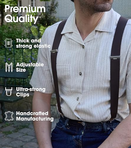 Image of PIERROT Men's Suspenders - One Size Adjustable and Elastic Suspenders for Men Trousers Heavy Duty with 4 Very Strong Clips