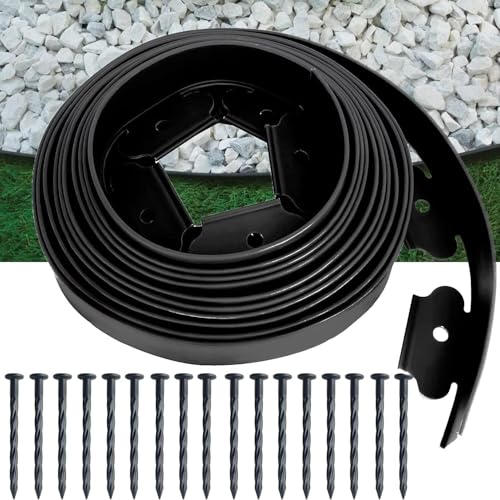 Aoipend Landscape Edging Kit 12m Garden Edging Border Include 36 Anchoring Spikes, Black Plastic Edging Roll for Landscaping, Lawn Paver, Yard Flower Bed Edging