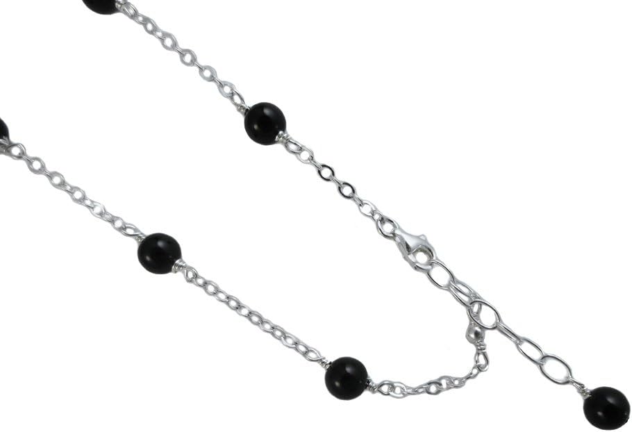JOSCO 6mm Black Onyx with .925 Sterling Silver Anklet, Bracelet. 7,8,9,10,11,12,13 Inches