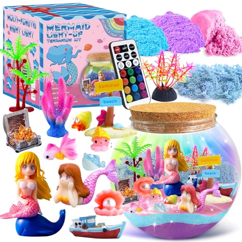 Mscawow Mermaid Terrarium Kit for Kids DIY Light-Up Decorations Arts & Craft Kit - 4 5 6 7 8-12 Year Old Girl Birthday Gift Toys