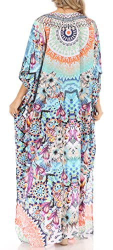 Sakkas Anahi Flowy Design V Neck Long Caftan Dress/Cover Up with Rhinestone2