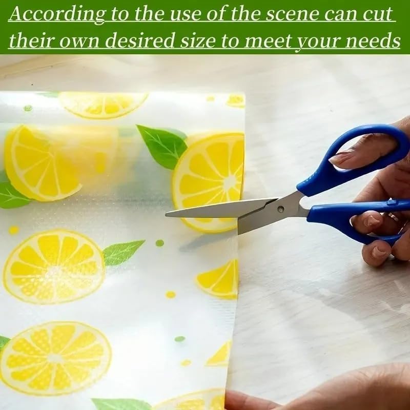 Image of EVA Fridge Shelf Liner Roll, Washable Drawer Mat Sheet, Cut-to-Size Cabinet & Refrigerator Shelf Protector, Food Contact Suitable Multipurpose Kitchen Table Liner Roll, 3 Meter (Lemon Lemon)