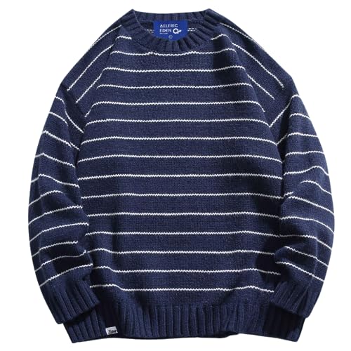 Aelfric Eden Stripes Oversized Sweater Vintage Knitted Sweaters Long Sleeve Sweater Crewneck Casual Fall Pullover