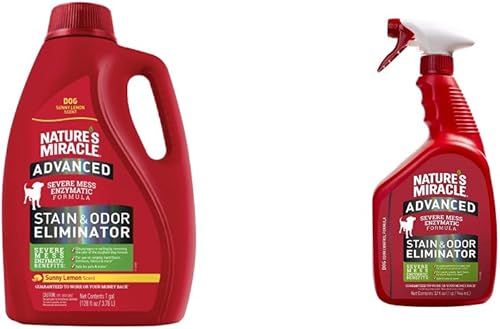 Nature's Miracle Eliminador avanzado de manchas y olores para perros (128 onzas) y eliminador avanzado de manchas y olores para líos graves de los