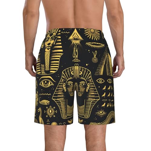 Men's Quick Dry Swim Shorts Egyptian Anubis Eye Hieroglyphs Pyramid Golden Beach Trunks with Pockets2