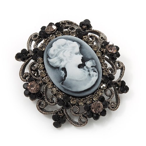 Broche de camafeo de estrás negro y gris de 4,5 cm para regalo especial 4