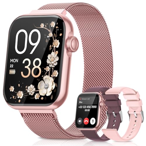 AIMIUVEI Smartwatch Damen, Fitnessuhr mit Telefonfunktion, Armbanduhr mit 120+ Sportmodi, 24H Pulsuhr SpO2, Schlafmonitor, Menstruationszyklus, Kalorien, Fitness Tracker Sportuhr Android iOS Rosa