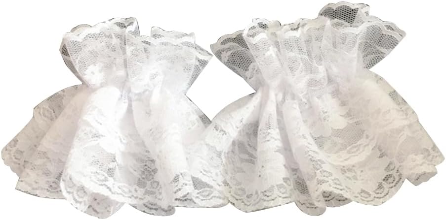 Women Ruffled Floral Lace Wrist Cuffs,Lolita Fake Hand Sleeves 1 Pair, White