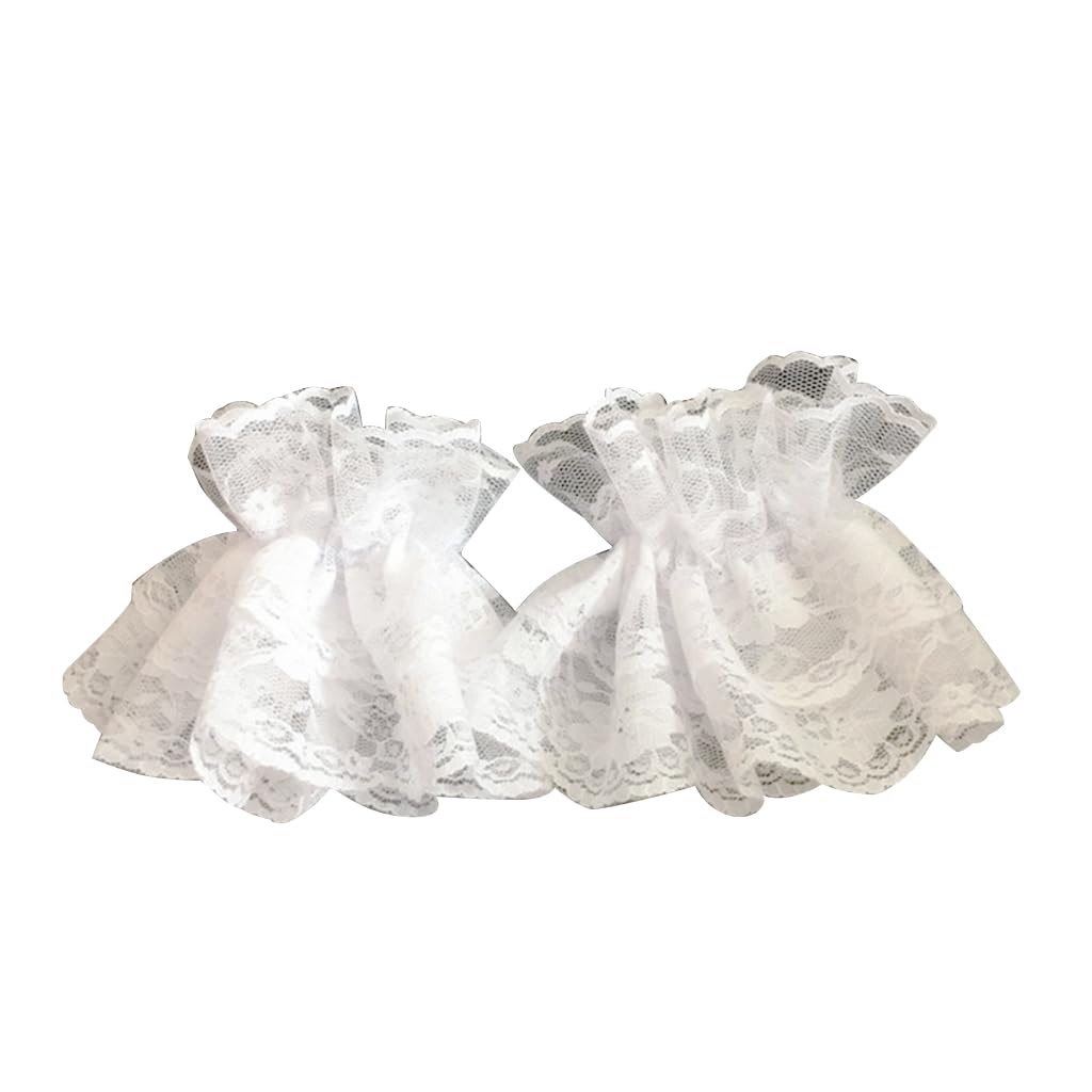 Oilmal Fake Sleeves, Women Fake Hand Sleeves Wrist Cuffs Ruffled Floral Lace Elastic Bracelet Steampunk Wedding Party Prom Clothing (White)