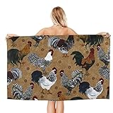 Strandtuch mit Hahn und Huhn-Druck, bedruckt, Mikrofaser, schnell trocknend, für Erwachsene, leicht, weich, schnell trocknende Handtücher für Reisen, Camping, Fitnessstudio, Strand, Schwimmen, Yoga
