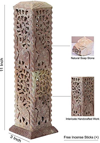 Image of Marble Carving Agarbatti Stand, Combo | Soapstone Hand-Carved, Incense Burner Holder, Ash Catcher for Incense Sticks, Spiritual Decor for Puja Room