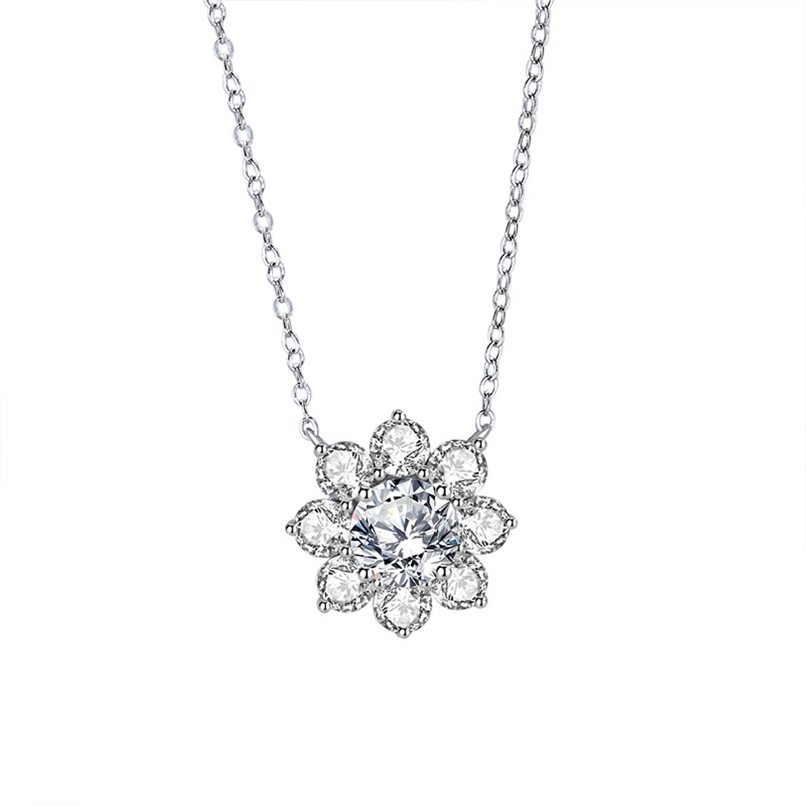 Naszyjnik damski 18k / 14k / 9k białe złoto, syntetyczny diamentowy naszyjnik z kwiatem, regulowany łańcuszek 40 + 5 cm