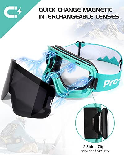 Itowe Ski Snow Goggles Men Women Over Glasses Anti Fog With Interchangeable Lens, Otg Magnetic Frameless Mirrored Snowboard Goggles Adult Winter Sports Skiing Snowmobile Goggles For Youth Cold Weather #TOP2