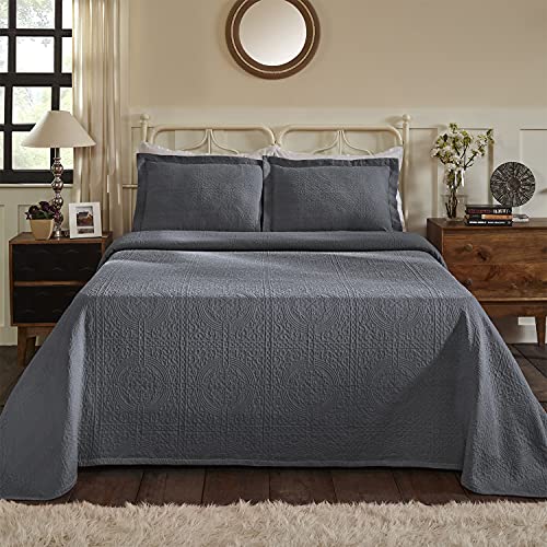 SUPERIOR Jacquard Matelasse Fleur De Lis 100% Cotton Medallion 3-Piece Bedspread Set - King, Silver
