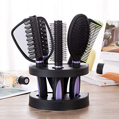 Ensemble de peigne anti-statique pourpre avec miroir de ménage pour cheveux sans frisottis