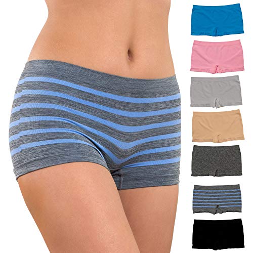 Alyce Ives Intimates Boyshort Panties for Women, Pack of 7, Seamless and No Show Under Clothing, Standard & Plus Sizes