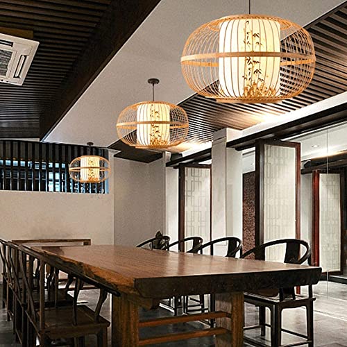 Lámpara colgante de bambú E27 con cable ajustable para techo de salón 5
