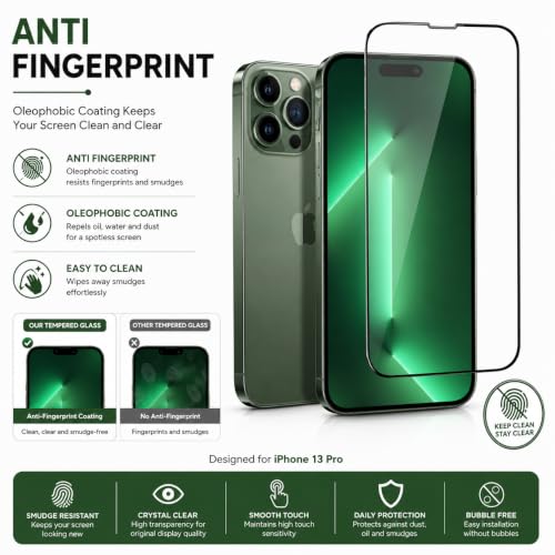 Image of Tempered glass for iPhone 13 Pro (6.1 Inch), 9H Hardness, HD Clear, Bubble Free, Case Friendly, Scratch Resistant, Screen Protector Full HD Quality, Edge to Edge Coverage, Easy Installation (iPhone 13 Pro), Pack of 1