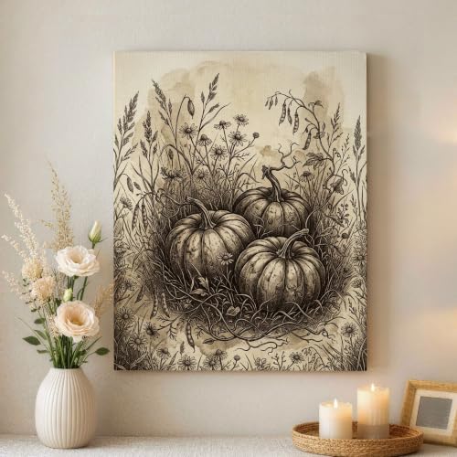 Lienzo de calabazas rústico para dar calidez a tu salón este otoño