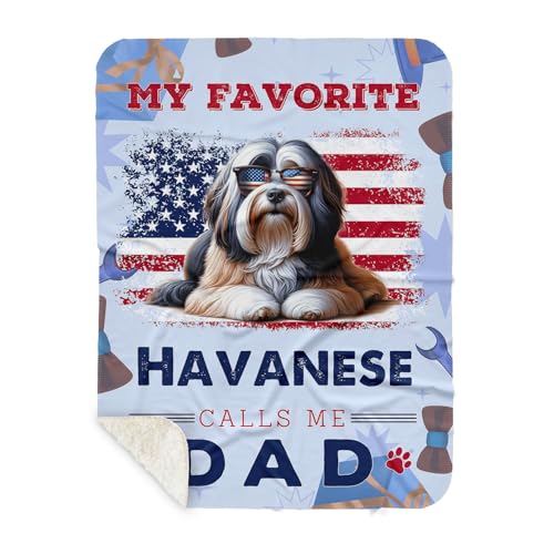 Personalized Custom Name My Favorite Havanese Calls Me Dad. Happy Father's Day Sherpa Blanket Havanese Dog Lover Gifts Idea Cozy Sherpa Fleece Throw Blanket - 00005