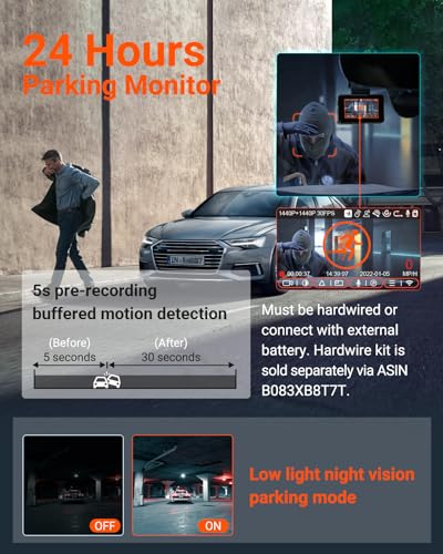 Vantrue E2 Dash Cam Front and Rear, 2.7K Upgrade Rear Cam, Dual STARVIS, 2.7K + 2.7K Dash Camera for Cars, Voice Control, WiFi, GPS, Night Vision, 24H Parking Mode, G-Sensor, 2.45" IPS, Support 512GB - Thumbnail 5