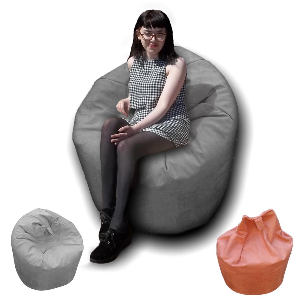 Bean Bag Beanbag, Faux Suede, Gaming Chair Seat Lazy Lounger Couch, for All Ages. Filling Included, Fire Retardant Covers & Filling. (Silver Grey, M (60 x 60 x 75 cm))