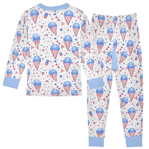 Cartoon Pajamas Set Flag Blue Ice Cream Red Stars Long Sleeve PJs Cotton Jammies Sleepwear Top and Pants2